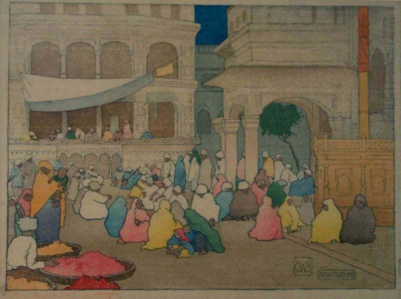 Charles W. Bartlett Amritsar [India], color woodblock print by Charles W. Bartlett, 1916, Honolulu Academy of Arts china oil painting image